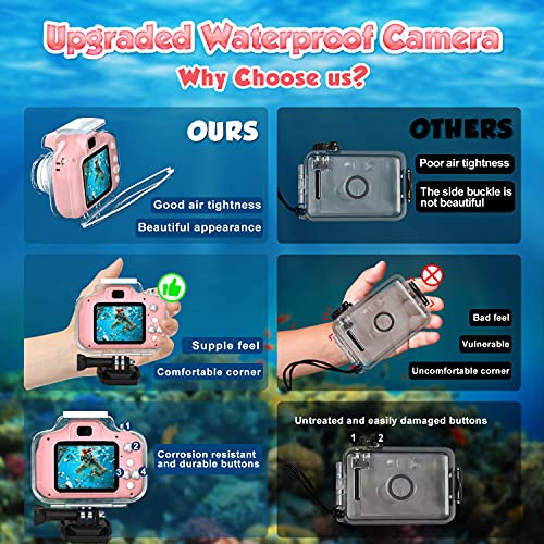 Dylanto Upgrade Kids Waterproof Camera Christmas Birthday Gifts For Age 3-12 Children Digital Camera Underwater, Hd Video Toddler Camera Toy For 5 6 7 8 9 Year Old (Pink) #TOP5