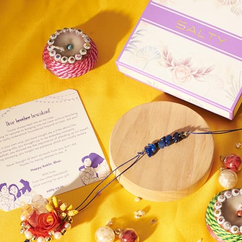 Image of Salty Rakhi for Brother & Bhaiya Bhabhi | Wrist Band Gift Pack for Sister, Bro, Bhaiya and Bhabhi | Bracelet for Men, Women | Fancy Jewellery Combo Gifts | Gift for Rakshabandhan | Traditional Rakhi Gift