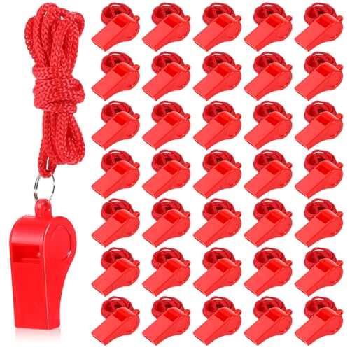 Sifflet d'entraîneur pour arbitres et athlètes avec cordon en plastique rouge