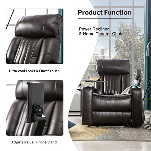 Qkff Leather Power Recliner Chair, Electric Pu Recliner With Hidden Arm Storage, Usb Charging Port, 2 Cup Holders, 360° Swivel Tray Table, Phone Stand For Living Room Home Theater Seating #TOP6