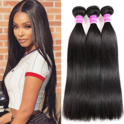 Encii Hair 10A 3 Bundles Of Brazilian Straight Hair 20 22 24 Unprocessed Virgin Straight Human Hair Bundles Natural Black Color Total 300g