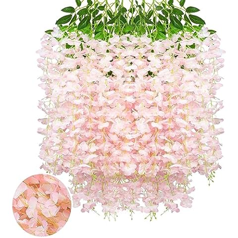 Luerbi 24 Pack Light Pink Wisteria Hanging Flowers Garland Cover