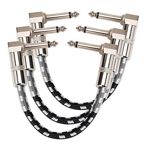 Librao 3 Pack guitarra Patch Cable 15 cm cable de efecto parche Cable Derecho ángulo macho a macho Cable de conexión de audio de corto