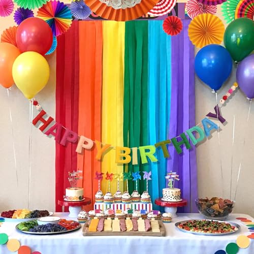 Image of Pre-Strung 3D Felt Happy Birthday Banner - Reusable Rainbow Happy birthday Decorations Sign,Handmade Wool Felt Ball Garland, Pom Pom Garland, Personalized Holiday Sign, Party Decor, Photo Prop