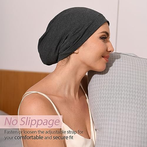 Hat Hut 100% Mulberry Silk Lined Sleep Cap Pure Silk Bonnet for Curly Hair Wrap Bonnet for Sleeping Slouchy Beanie (Grey) - Image 4
