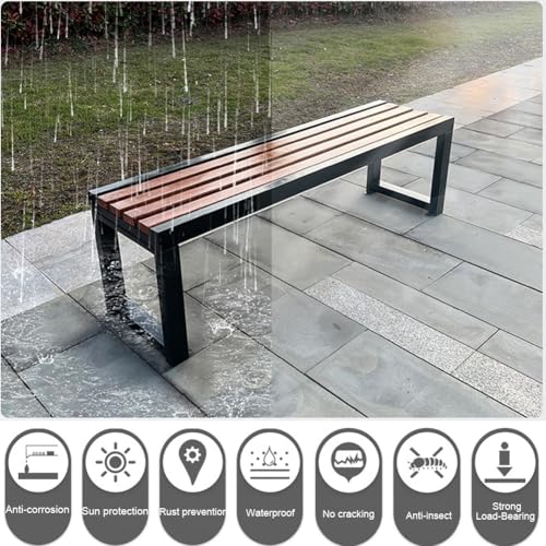 Banco de parque de madera de 59 pulgadas con estructura de metal rojo para exterior 7