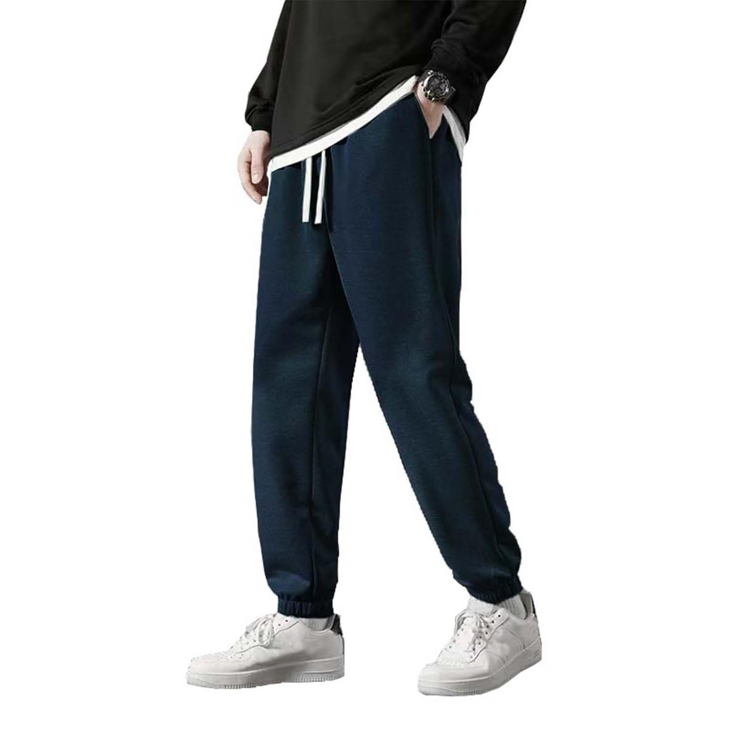 Marine Royal Men's Sweatpants, Drawstring Waist Running Fitness Jogging Pants