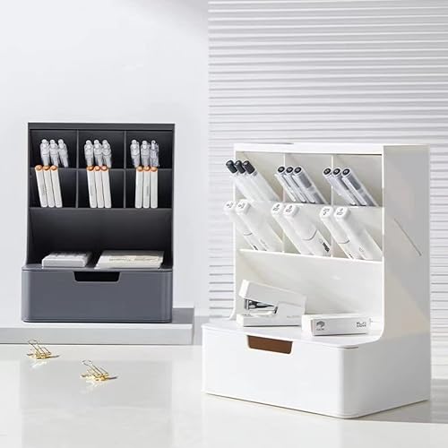 Miniatura 7 de Saikvi Organizador de escritorio con cajón y soporte para bolígrafos, organizadores de espacio de trabajo, accesorios de escritorio de oficina