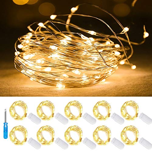FANSIR Battery LED Fairy String Lights, 10 Pack 20 LED Copper Wire Lights Waterproof Micro String Light Bottle Light for Bedroom Wedding Party Xmas Decorations (Screwdriver Included, Warm White)
