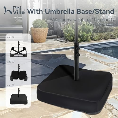 PHI VILLA 15ft Large Patio Umbrellas with Base Included, Outdoor Double-Sided Rectangle Market Umbrella with Stand, Outside Umbrellas for Poolside Lawn Backyard, Beige