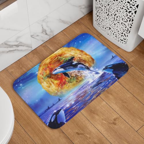 玄関マット イルカ 星空 海 ドアマット 室内 屋外 バスマット おしゃれ 泥落とし 洗える 滑り止め 足拭きマット 浴室 台所 寝室 業務用 四季通用 60cm×40cm