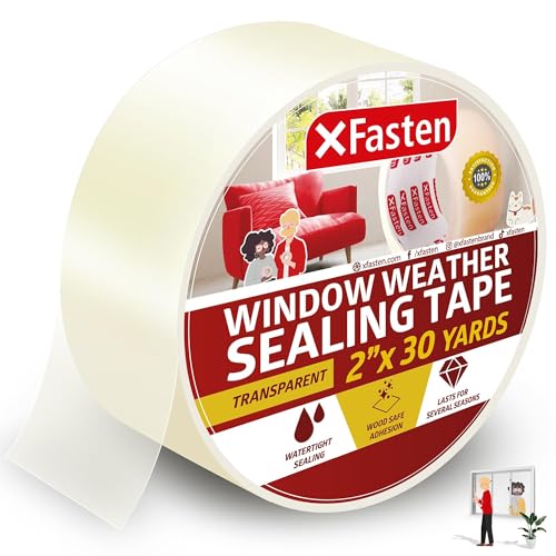 XFasten Transparent Window Weather Sealing Tape, 2-Inch x 30 Yards (50.8mm x 27.43m), Clear Window...