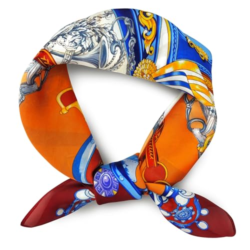 Satin Silky Sqaure Scarf Paisley Floral Bandanas Hair Head Neck Band Scarves for Women Lightweight 27inches