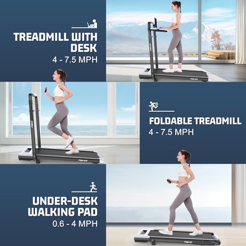 Image of FUNMILY Upgrade Walking Pad Folding Treadmill with 12% /15% Incline & Handle Bar, 3.5HP Foldable Under Desk Compact Treadmills for Home /Office /Gym, 400+lb Capacity, Shock Absorption