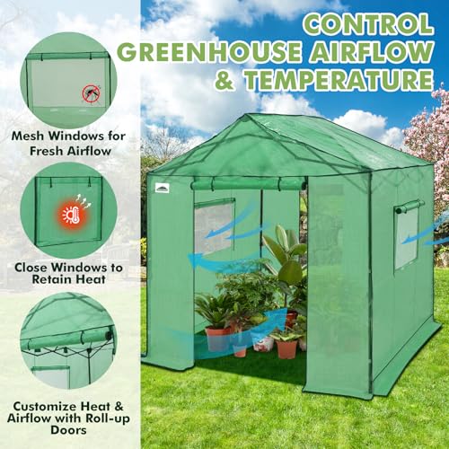 Image of EAGLE PEAK 8x8 Pop Up Walk in Greenhouse, Easy Setup, Gable Roof, Green