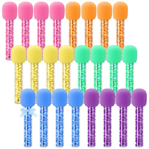 Newtay 12 Pcs Microphone Candy Tubes Kpop Themed Decor Karaoke Theme Birthday Party 10'' Fake Prop Microphone Plastic Toy for Disco Singer Stage Costume Prop, Candy Not Included (Colorful)