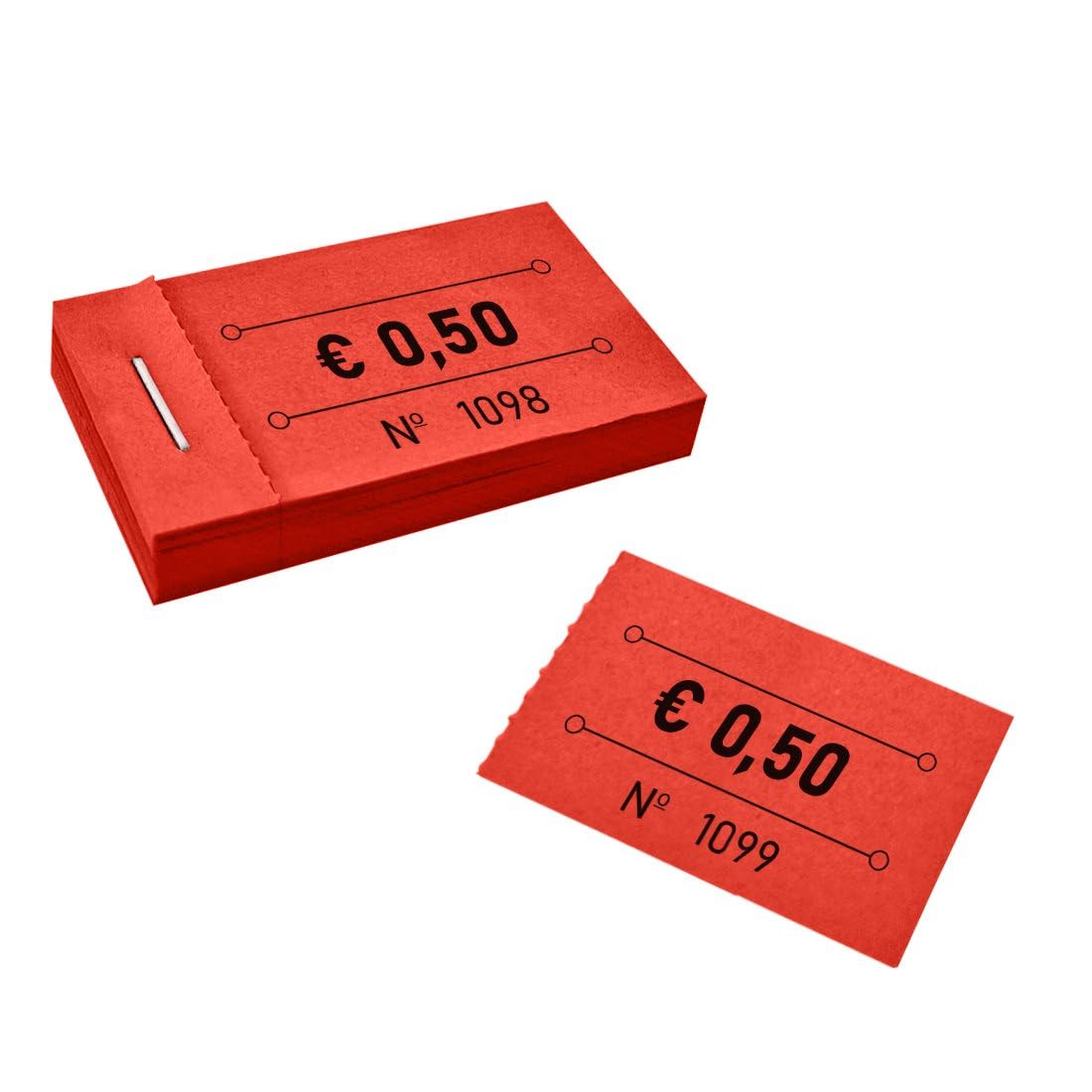 CombiCraft carnet de tickets 0,50 € en rouge, 250 tickets, avec numérotation, 50 x 30 mm, faciles à déchirer, pour tout type d'événement