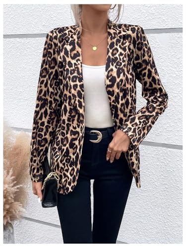 Floerns Women's Leopard Print Long Sleeve Lapel Collar Suit Work Blazer Jacket3