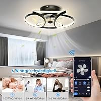 Deckenventilator mit Beleuchtung mit App und Fernbedienung, LED Dimmbar Stumme Deckenlampe Ventilator, 6 Windhastighet, Timer, Smart Lüfterlicht für Wohn-, Schlaf-, Kinder- und Esszimmer - φ 50cm – Ansicht 2