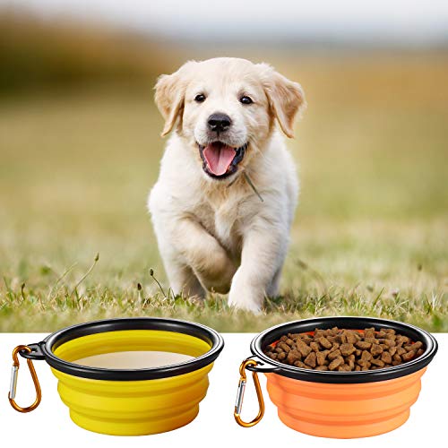 Me.fan Collapsible Dog Bowl Travel Portable Dog Bowl(12Oz) Silicone Foldable Travel Bowl/Pet Food Bowl/Cat Water Bowl/Silicone Pet Expandable Bowls + Carabiners Per Set #TOP5