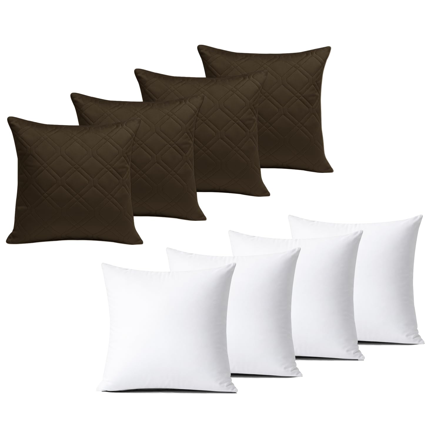 BedLooms Cushions with Covers Included 45x45 cm Coffee Pack of 4 (4-Cushion Covers + 4-Cushion Inners) Ultrasonic Diamond Velvet Square Throw Pillow Cases with Invisible Zipper for Home Decor Sofa