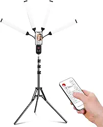 Tripe para Celular com Iluminação, Luz de Led para Gravar Video, Barra de Luz LED Portátil (com 4 Braços e Um Tripé) - para Gravação de Vídeo, Fotografia e Preenchimento de Cor, com Controlo Remoto