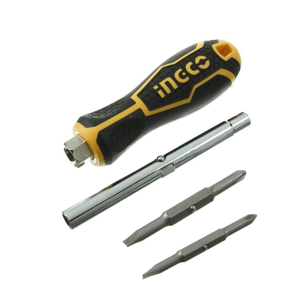 KROST Metal Ingco Imported 6 in 1 Screwdriver with Interchangeable Handle (Orange)