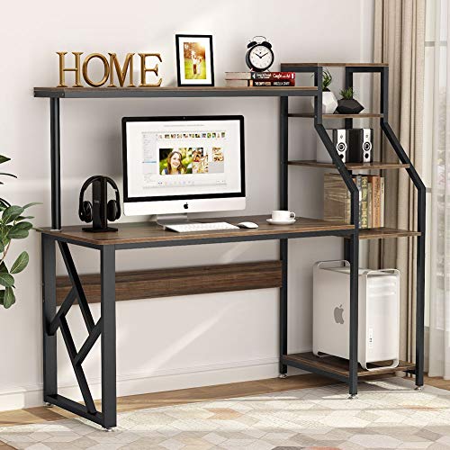 Tribesigns Computer Desk with 4-Tier Storage Shelves, 60 inch Large Rustic Office Desk
