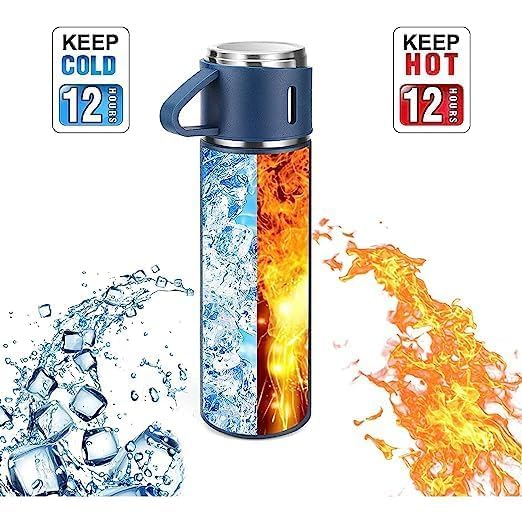 Image of DIGALI Personalized Flask Set with 3 Cups | Premium Gift Set for Drinks | Stainless Steel Flask with Shot Glasses for Travel, Parties, and Gifting | Durable & Stylish (Customizable) (Blue)