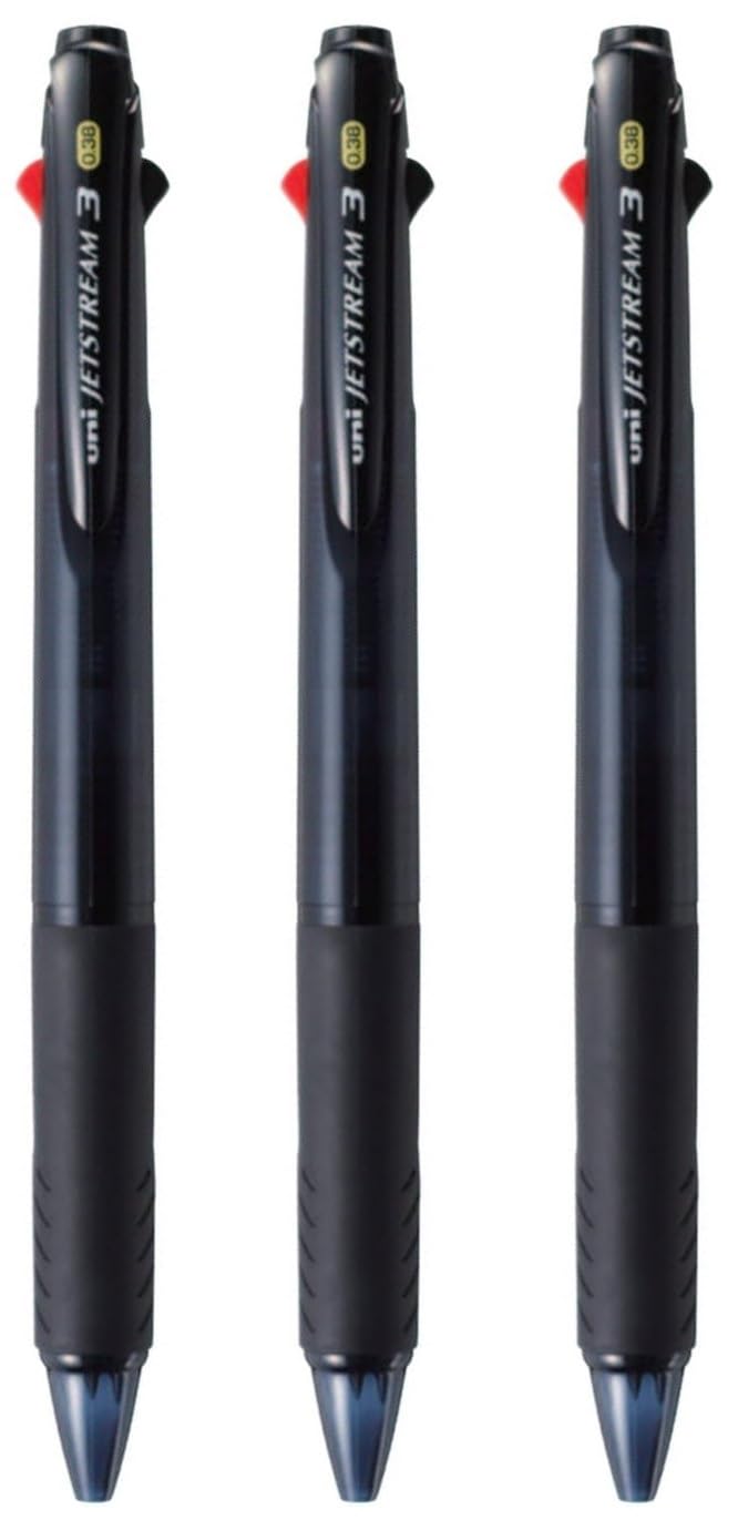 Set of 3 3 Colour Ballpoint Pen - 0.38 mm, Black Blue Red Ink, Transparent Black (SXE340038T.24)