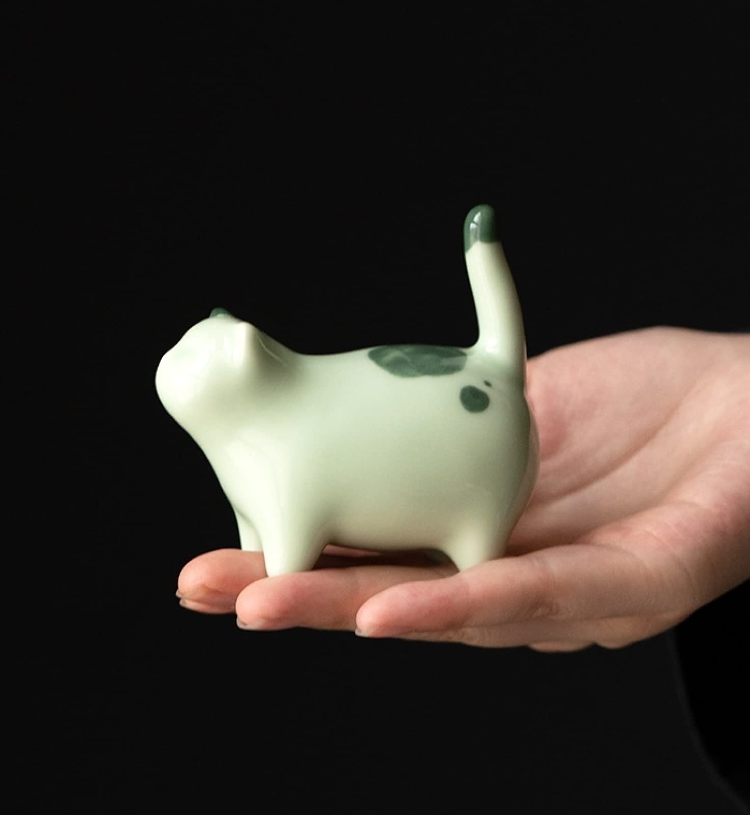 Ornamento in ceramica Figurina gatto verde Animale Scultura artigianale Ornamento Arti Home Office Desktop Decor Regalo di nozze