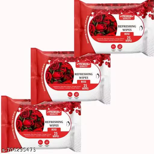 Rose Makeup removing Wet Wipes 100% Cotton Tissue Wipes Refreshing Wet Tissue for Face | Hydrating Rose Scent Pack of 3 (75 wipes)-image-17