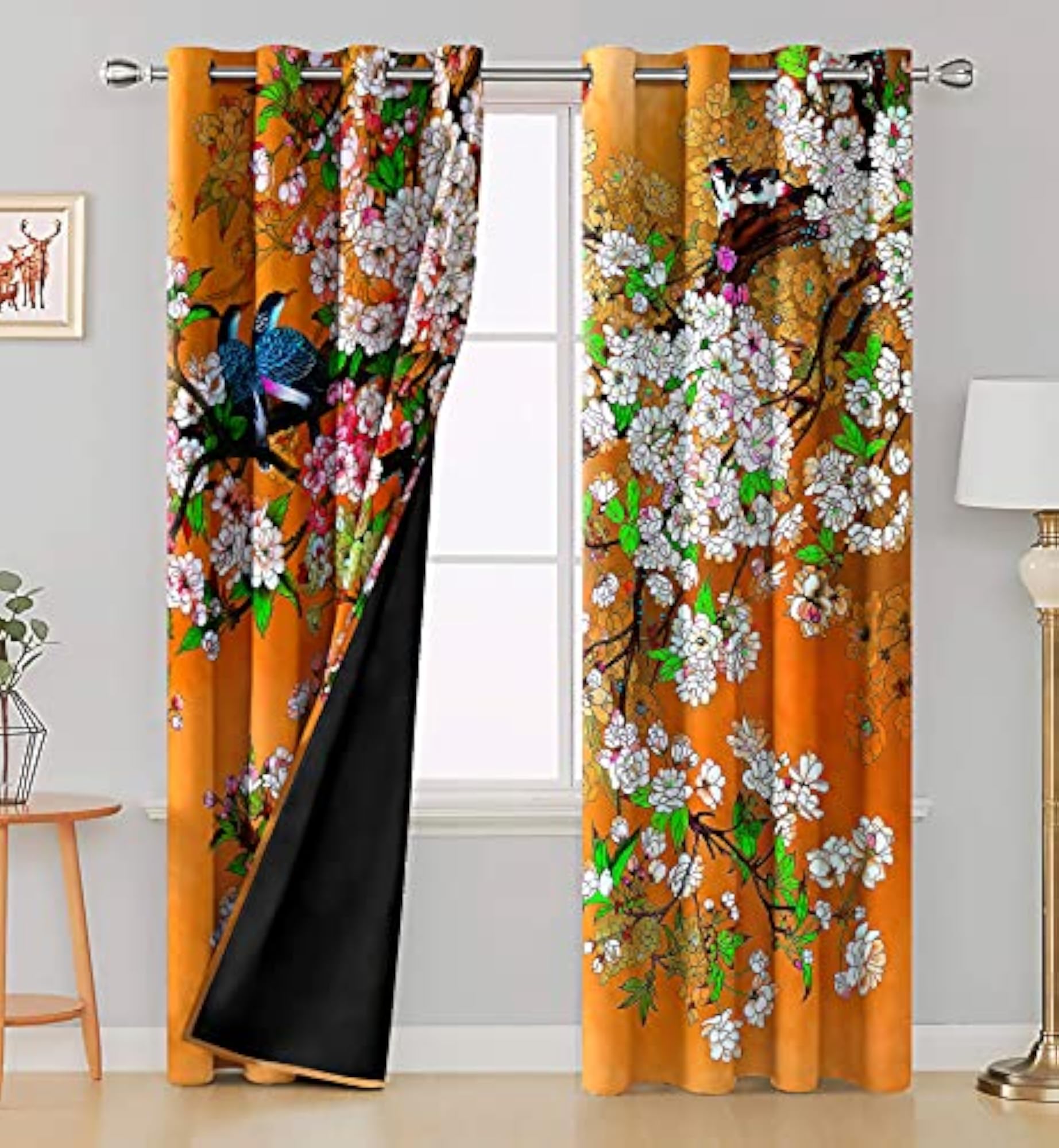 Floral Pattern Blackout Curtains Set of 2, Orange 6ft