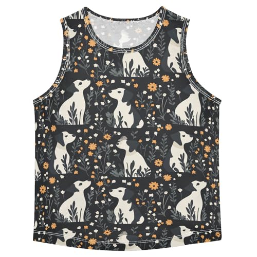 Boys Tank Top Shirts Dog and Flower Lovely Puppy Sleeveless T-Shirts Crew Neck for Kids Clothing Children