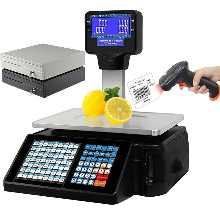 Báscula digital comercial con impresora y caja registradora miniatura 1
