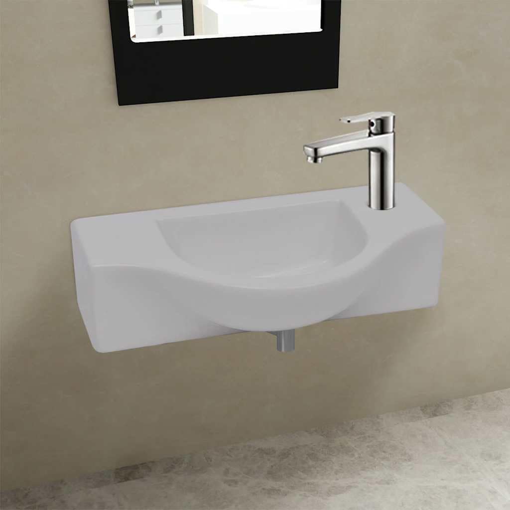 Ceramiczna umywalka wisząca na ścianie 450 x 250 x 120 mm biała łazienka umywalka z otworem na kran i przelewem