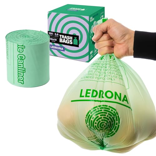 100 Compostable Trash Bags - 2.6 Gallon Garbage Bags for Kitchen Bin - Unscented Leak Proof Extra Strong - Disposable Food Waste Basket Liners - Certified by BPI & OK compost HOME by TV AUSTRIA