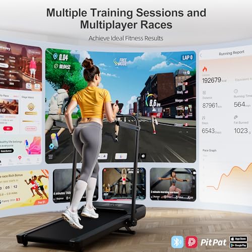 Image of DeerRun Walking Pad Treadmill with Incline and Handle Bar, 4-in-1 Foldable Under Desk Treadmills for Home Small or Office, 300 lbs Capacity 3.0 HP Folding Portable Walking Pad with APP