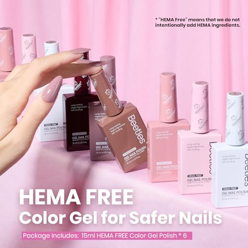 Image of Beetles Fall Gel Polish Set - 6 Colors Hema-Free Neutral Nude Pink Brown Gel Polish Kit, Same Color Bottle Gel Soak Off UV LED Nail Gel for Manicure at Home or Salon