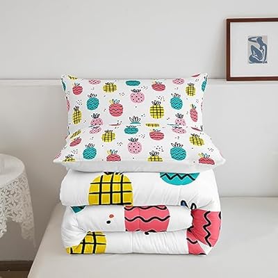 Colorful Pineapple Print Comforter Set Queen Size Cartoon Tropical Fruits Bedding Set 3Pcs Boho Dots Quilt Set for Kids Girls Boys Women Bedroom Decor Fashion Summer Duvet Insert,2 Pillowcases