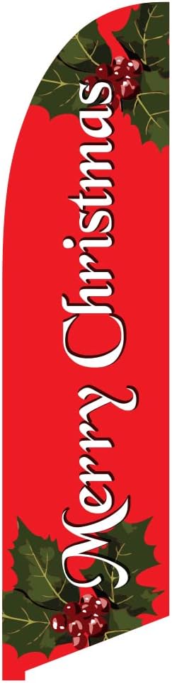 Vispronet Merry Christmas Feather Flag – 2.6ft x 11.2ft Christmas Banner for Businesses & Homes – Weather-Resistant Knitted Polyester – Outdoor Christmas Decor – Printed in the USA – Flag Only