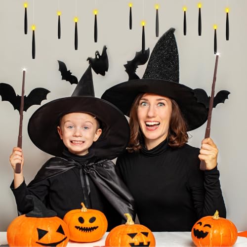 Image of NURADA Floating Candles with Wand Remote Timer - Magic LED Hanging Flameless Taper Candles Flickering Battery Operated for Halloween Birthday Theme Party Holiday Home Window Decor - Black 12 Pack