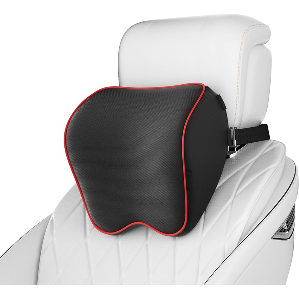 Woniyal Neck Support Pillow for BMW 5 Saloon(G30,F90)(2016 Onwards), Car Seat Headrest, Car Headrest Pillow, Relieving Neck Fatigue, Adjustable Strap, knitted fabric,Red