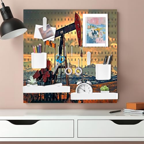HABEN ARTWORK Pegboard Garage Storage Organization Oil Gas Pump Mountains 4 Pcs Peg Board Wall Organizer for Craft Room Bathroom Nursery Home Storage Office 22”x22