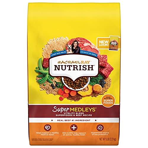 Rachael Ray Nutrish SuperMedleys Vitality Blend Premium Dry Dog Food, Beef, Salmon & Superfoods Recipe, 5 Pounds (Packaging May Vary)