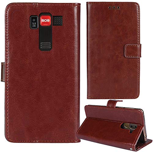 Dingshengk Flip Retro Leder Tasche Hülle Für Amplicomms PowerTel M9000 Lederhülle Handyhülle Schutzhülle Klapphülle Handytasche Handy Etui Brieftasche Cover Hülle Abdeckung (Braun)