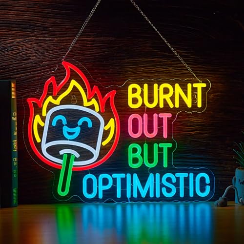Image of Burnt Out But Optimistic Neon Sign Marshmallow Decorations Positive Affirmation LED Light for Wall Decor