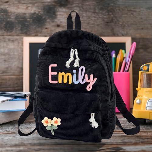 AwayHome Personalized Corduroy Backpack, Custom Cotton Rope Woven Name Backpack, Cute Daypack Casual Travel Bag for Women Men3