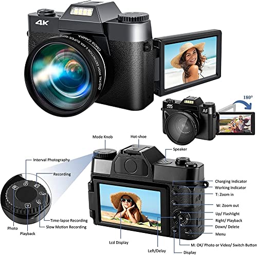 Caméscope Selfile 4K avec objectif macro et grand écran rabattable