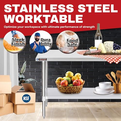 Image of DuraSteel 24x48 Stainless Steel Work Table - NSF Commercial Prep Metal Table - Outdoor Pizza Oven Stand w /Under Shelf - Kitchen Island Laundry Utility Garage Microwave Stand Large Rolling Storage Cart